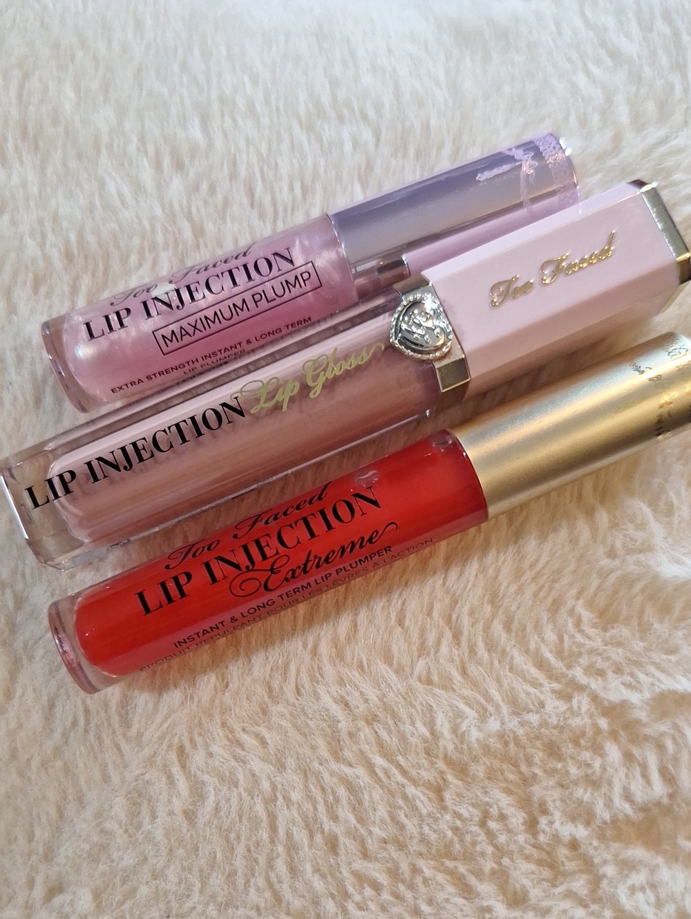 Too Faced Lip Injection Trio — Pink, Nude & Red Glosses
